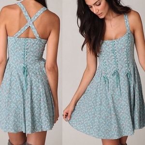 Free People Rose Blue Lace Up Cross Back Dress XS